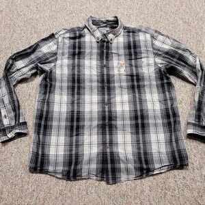 Carhartt Shirt Men XL Grey Plaid Button Down Long Sleeve Rugged Workwear Relaxed